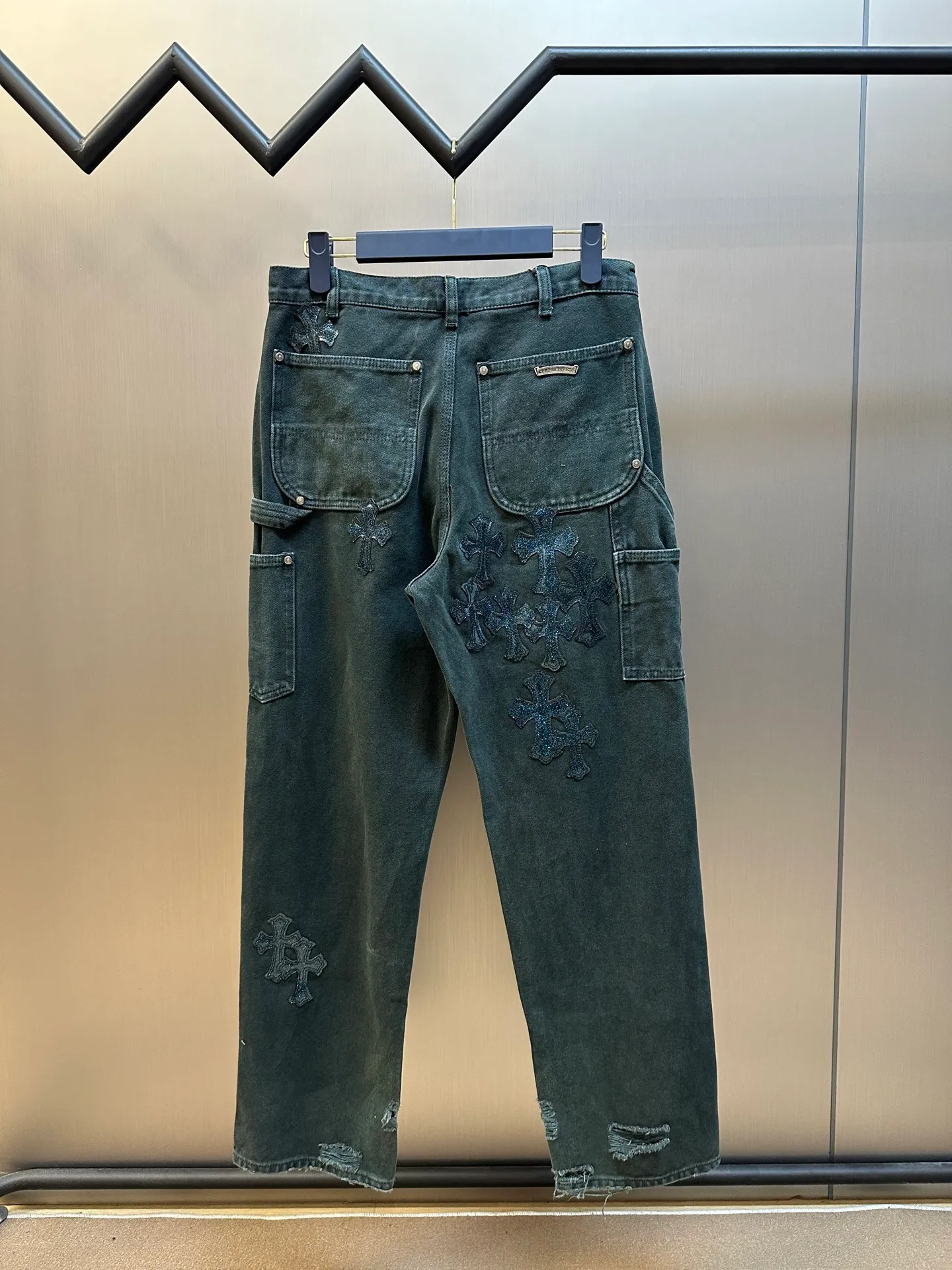 🅿️590 Crow Heart Cross Starry Sky Pastel Leather Jeans size: 31.32.33.34